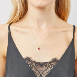 July Birthstone - Red Ruby set into 9ct yellow gold with chain