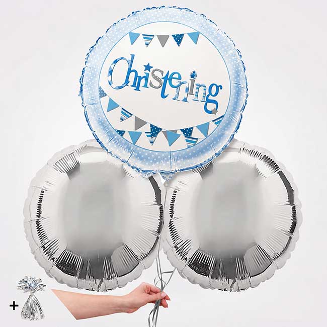 Baby Blue Christening Foil Balloon Bouquet