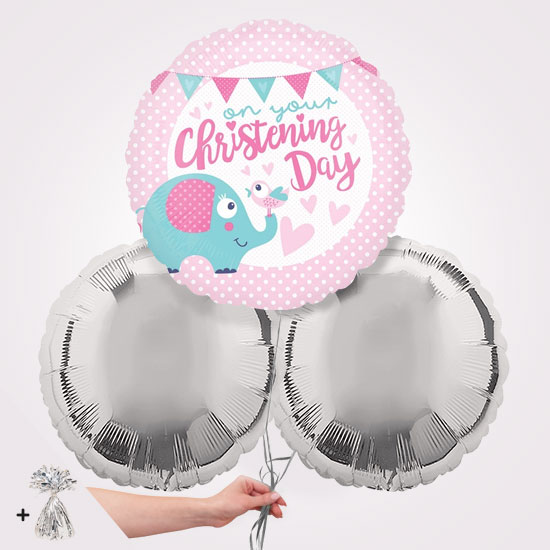 Baby Elephant Pink Christening Foil Balloon Bouquet