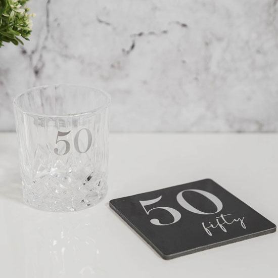 "50" Milestones Whiskey Tumbler & Coaster Set