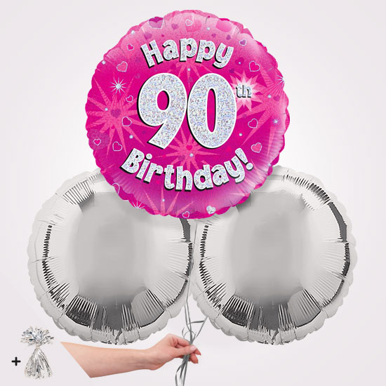 90th Happy Birthday Pink Foil Balloon Bouquet