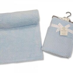 Super Soft Blue Waffle Blanket with Ribbon