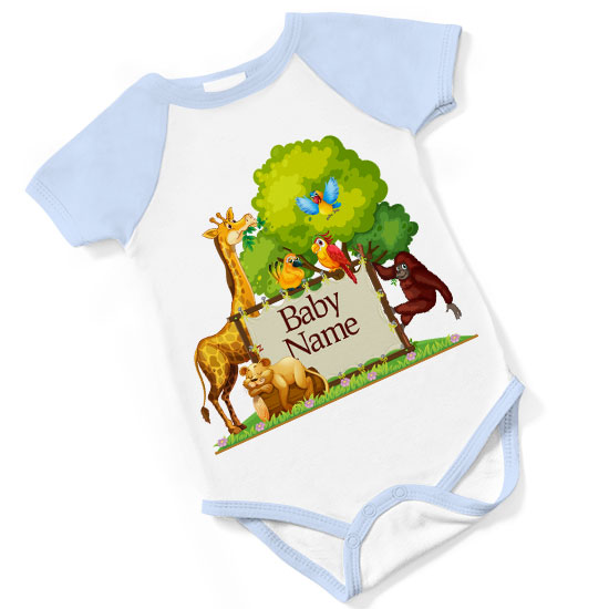 Animal Themed Personalised Short Sleeved Body Suit - Blue