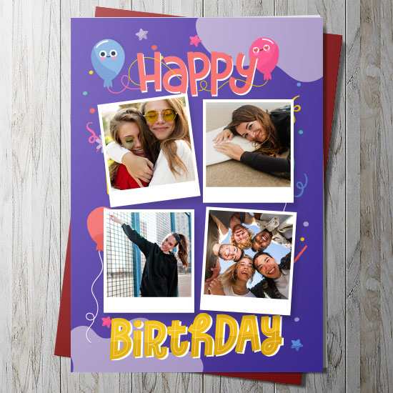 Birthday Card with 4 photo upload
