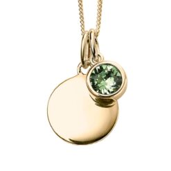 August Gold Plated Birthstone and Engravable Disc Necklace