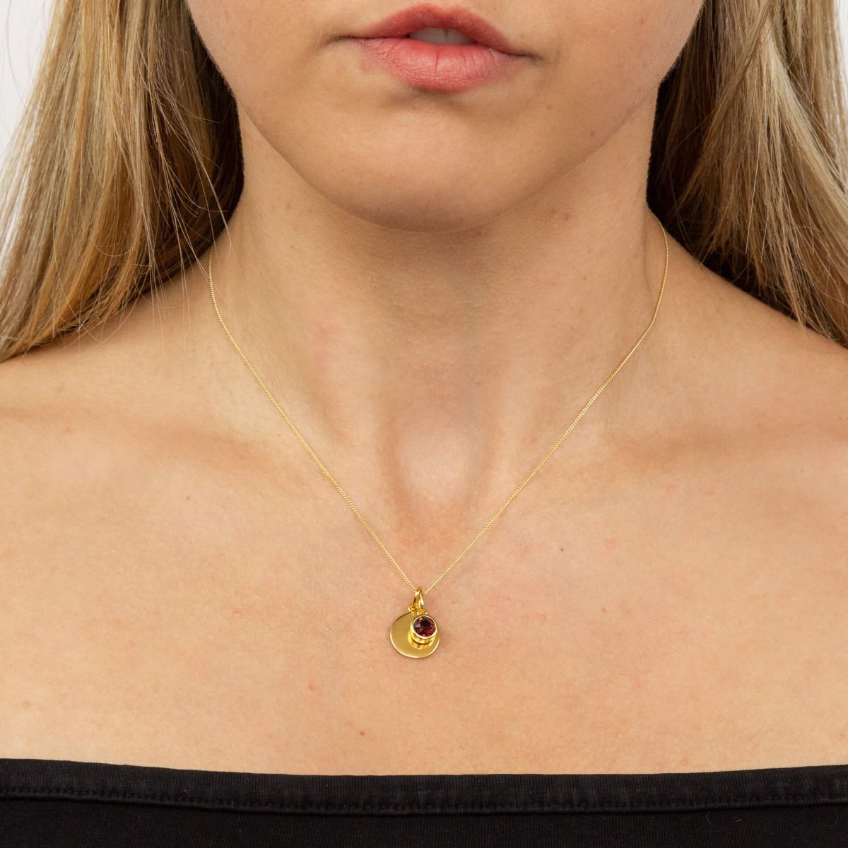 January Gold Plated Birthstone and Engravable Disc Necklace - Image 2