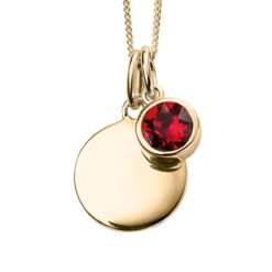 July Gold Plated Birthstone and Engravable Disc Necklace