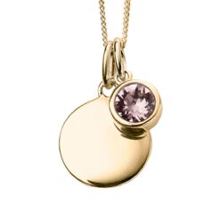 June Gold Plated Birthstone and Engravable Disc Necklace