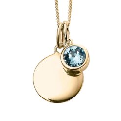 March Gold Plated Birthstone and Engravable Disc Necklace