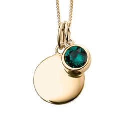 May Gold Plated Birthstone and Engravable Disc Necklace