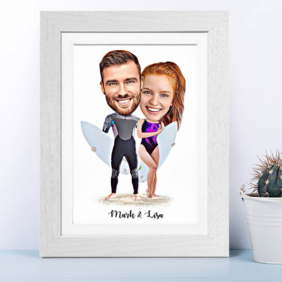 Surfs Up Couple Caricature
