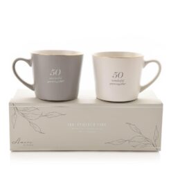 Amore Set of 2 Grey & White Mugs in Gift Box- 50th Anniversary
