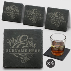 Mr and Mrs Slate Coasters Personalised