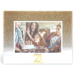21st Birthday Gold Glitter Glass Frame