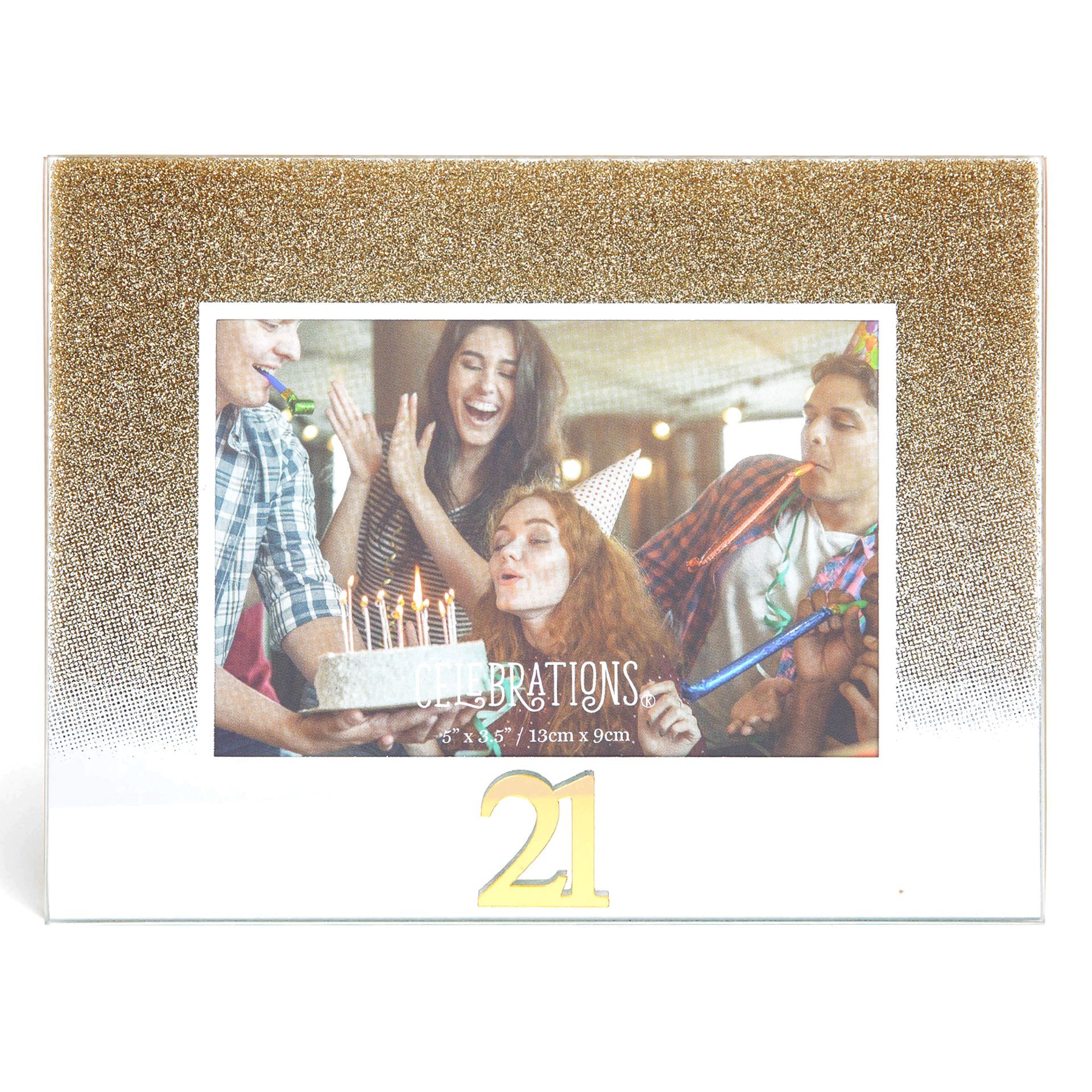 21st Birthday Gold Glitter Glass Frame
