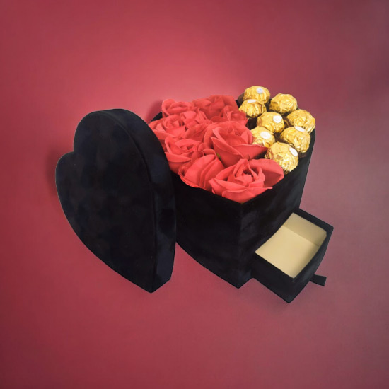 Velvet Heart Silk Flower and Ferrero Rocher with Compartment