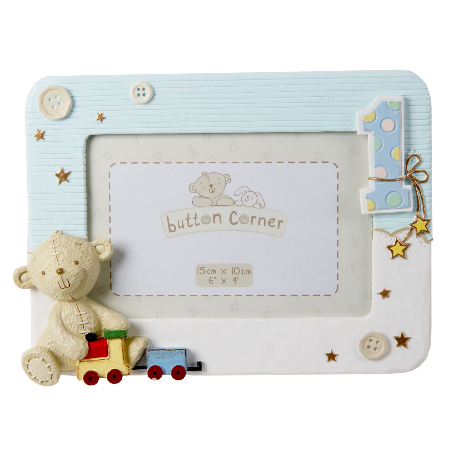 6" X 4" - Button Corner My First Birthday Photo Frame - Blue