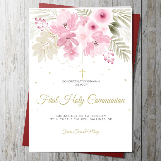 First Holy Communion Card - Pink