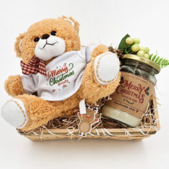 Merry Christmas Personalised Teddy & Candle Hamper