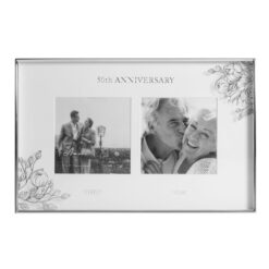 Silver Foll Floral Double Photo Frame - 50th Anniversary
