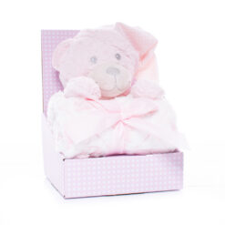 Plush Nighty Teddy with Flannel Blanket Boxed Pink