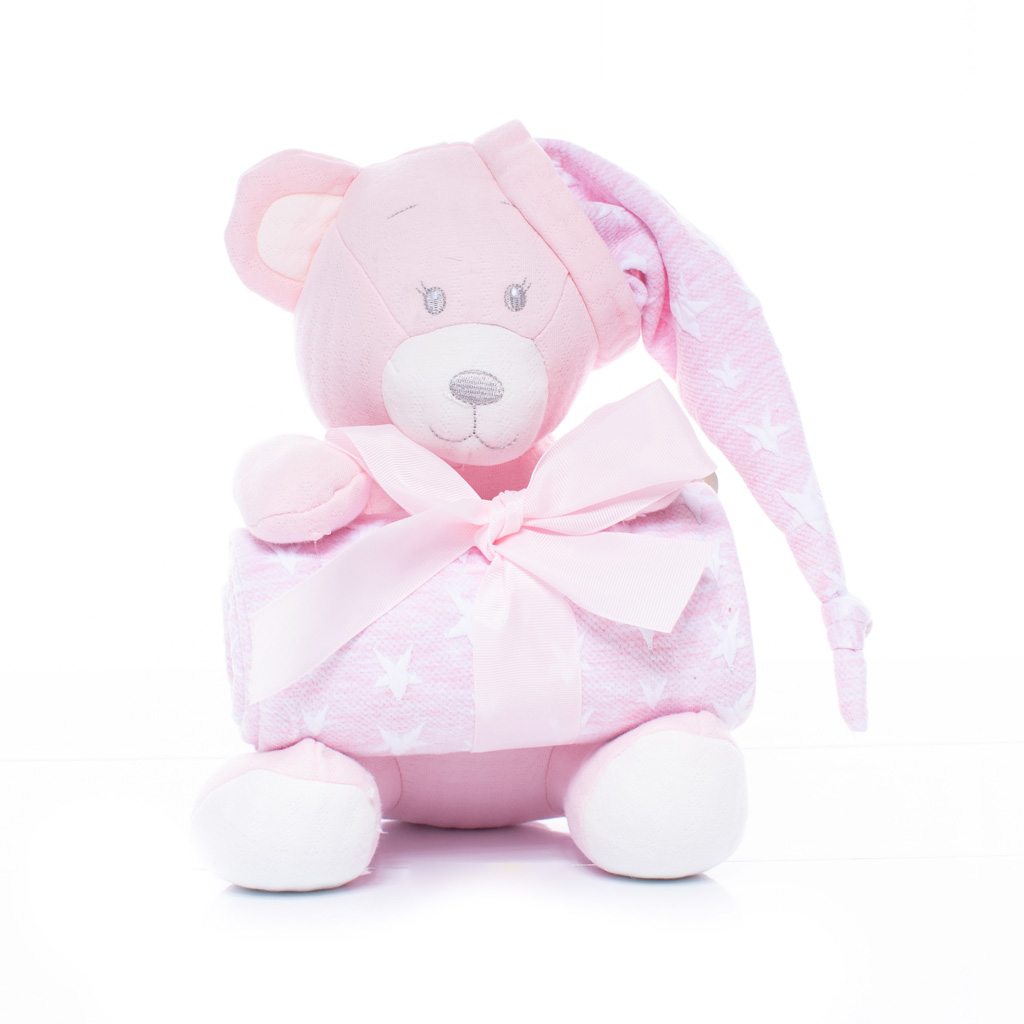 Night Time Pink Teddy with Blanket in Presentation Gift Box