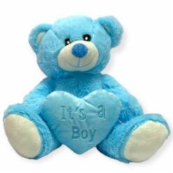 Blue Sitting Bear with It's a Boy Heart 20 cm
