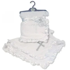 Baby Christening Wrap with Satin Lace Border