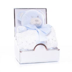 Plush Blue Teddy with Star Blanket in Presentation Gift Box