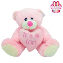 Pink Sitting Bear with It's a Girl Heart 20 cm