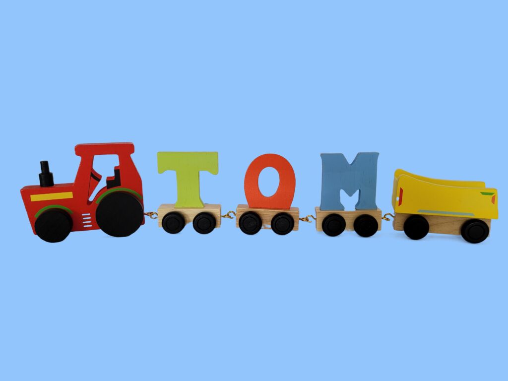 Personalised Wooden Tractor Name in Colour