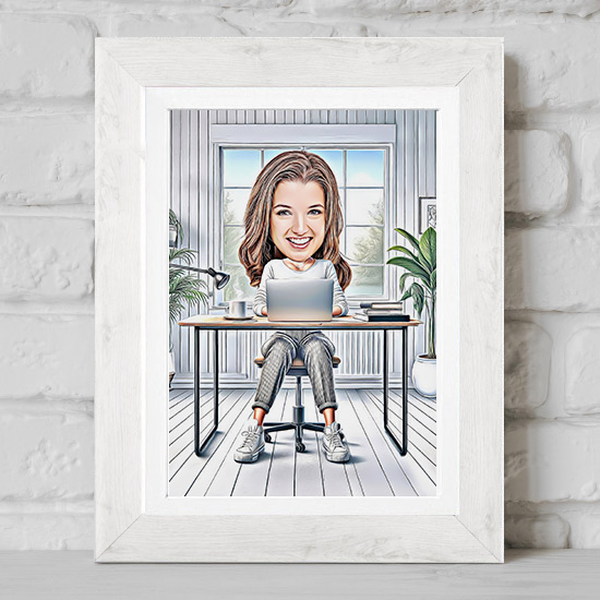 At Her Desk Caricature