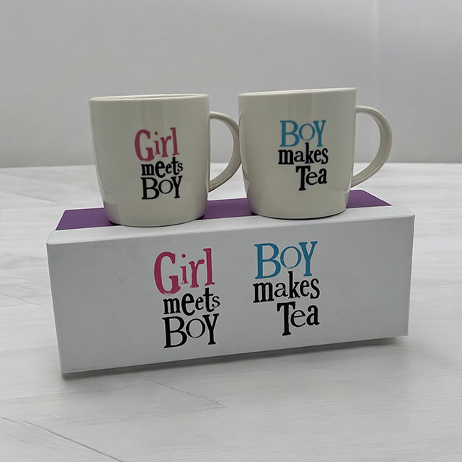 Girl Meets Boy, Boy Makes Tea Set of Two Mugs in Gift Box