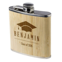 Personalised Graduation Bamboo Hip Flask – 6oz Stainless Steel