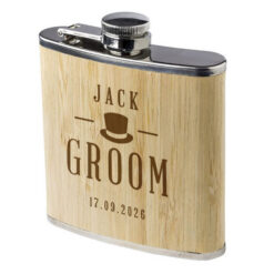 Personalised Groom Bamboo Hip Flask – 6oz Stainless Steel