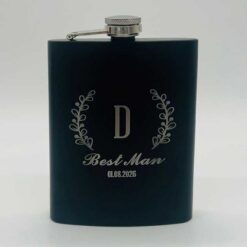Personalised Best Man Matte Black Hip Flask