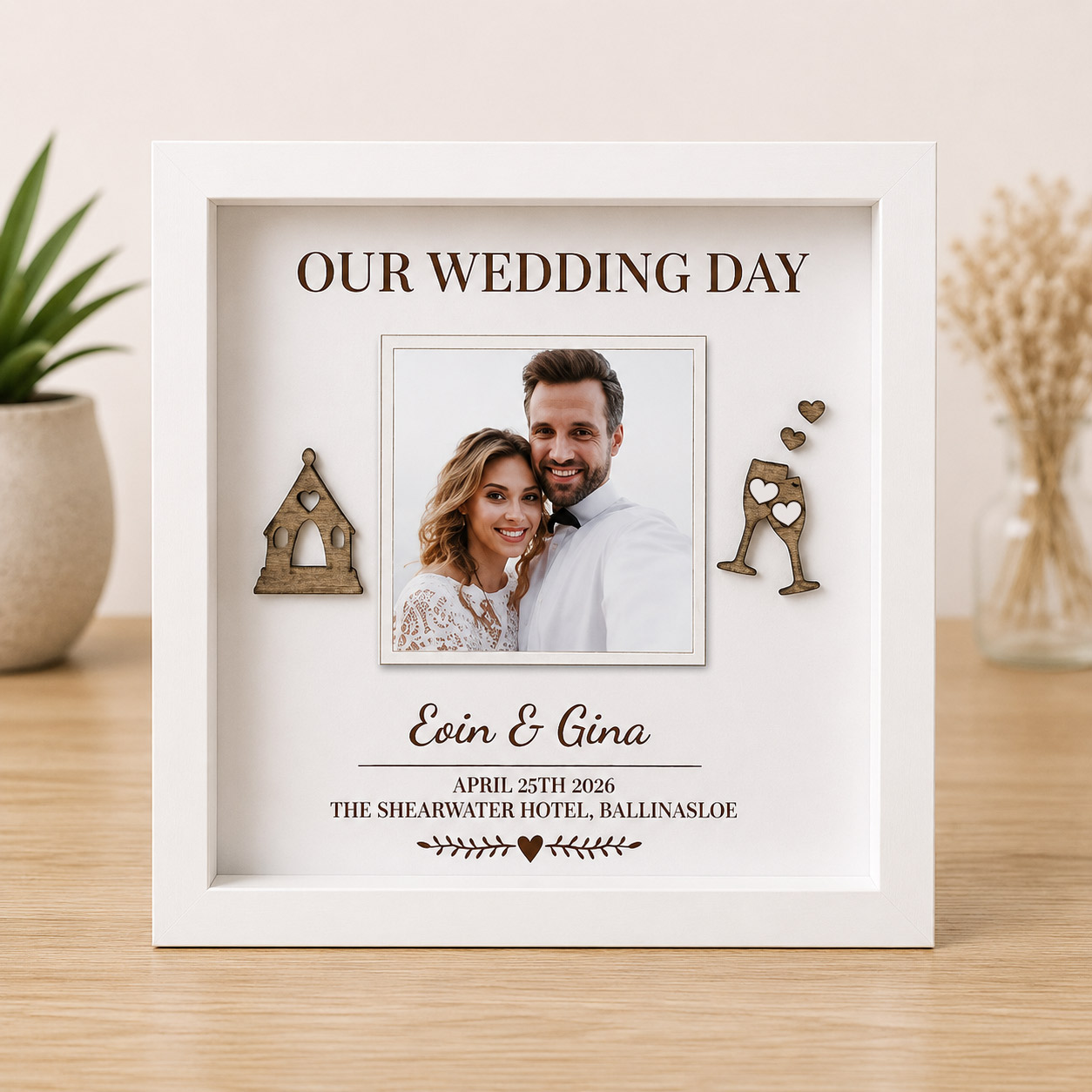 Personalised Our Wedding Day 3D Wooden Photo Frame