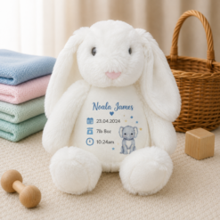 Personalised Baby Birth Details Keepsake Bunny - Boy