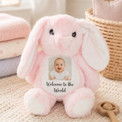 Pink Personalised Photo Keepsake Bunny – Welcome to the World