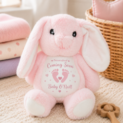 Pink Personalised Pregnancy Announcement Keepsake Bunny – Coming Soon