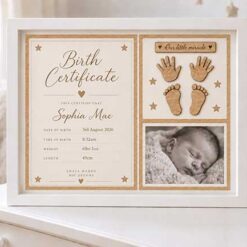 Personalised Baby Birth Certificate 3D Wooden Keepsake Frame